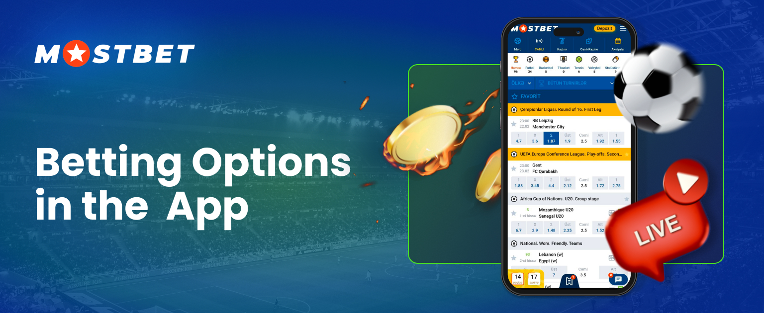 All details about the betting options in the Mostbet app